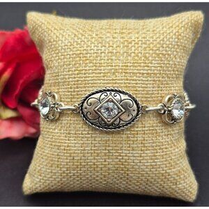 Silver Tone & Ice Blue Bracelet Western Style Details Magnetic Clasp 7.5"